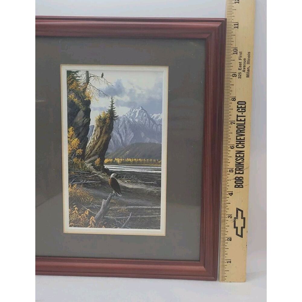 Eagle Perched Mountains Lake Painting Framed 8x10 Outdoors Relaxing EagleLife - Picture 6 of 13